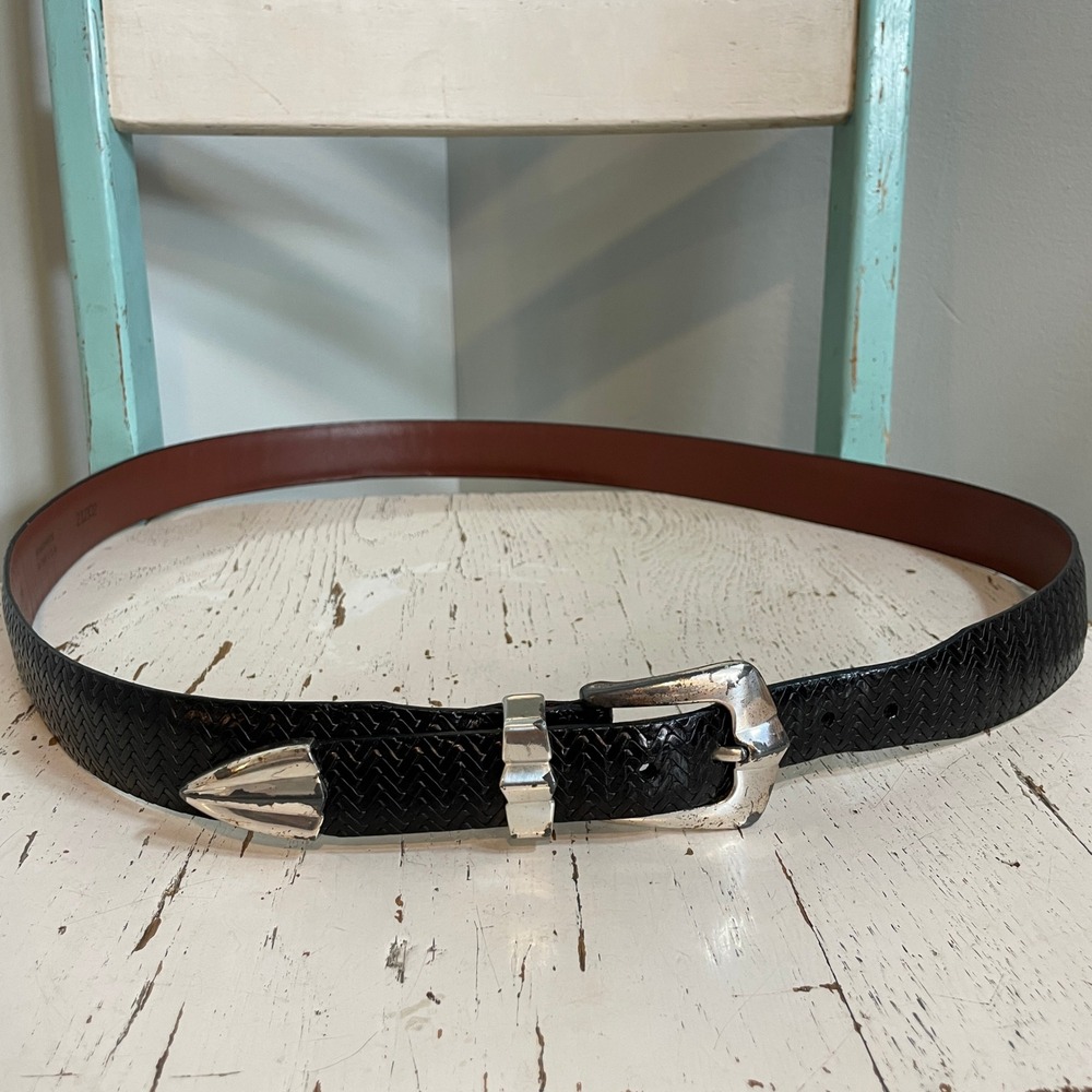 Crookhorn Mens Black Braided Leather Western Belt Silver Buckle Made in USA 44